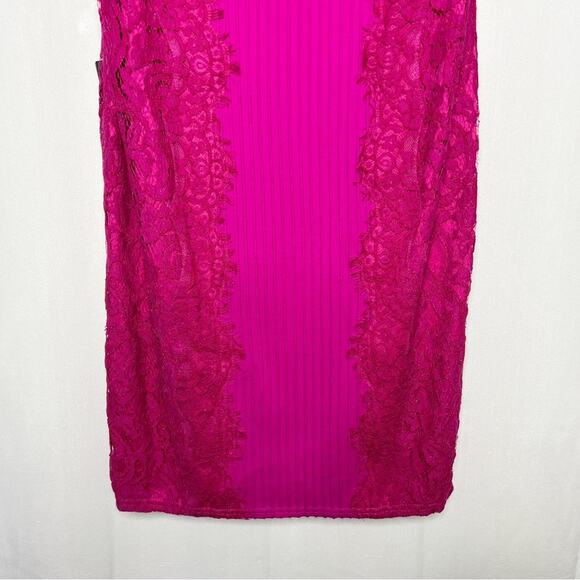 TADASHI SHOJI / bright pink lace block paneled pintuck cocktail dress / L - Picture 5 of 8